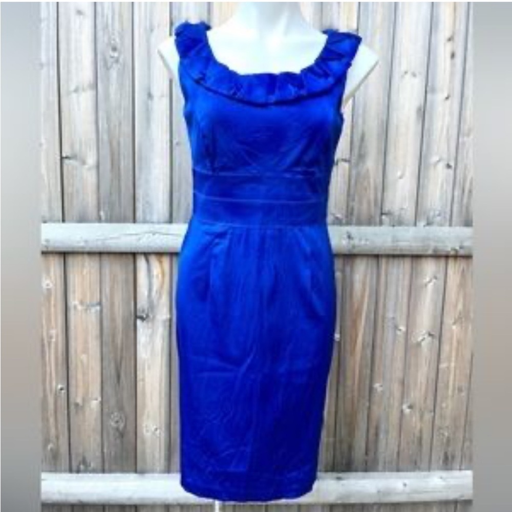 DONNA RICCO NEW YORK Royal Blue Satin Women’s Sleeveless Ruffled Neck Wedding